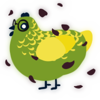 Apple, a chartreuse and yellow chicken with a half-lace pattern