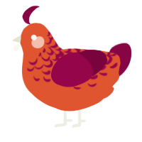 A vermilion and maroon chicken with a half-lace pattern