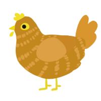 wicker, a ochre and orange chicken with a bar pattern