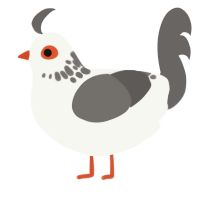 A white and grey chicken with a neck-speckle pattern