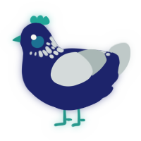 Luna, a navy and silver chicken with a neck-speckle pattern