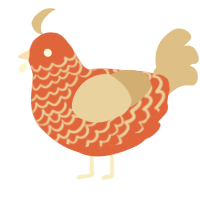 A vermilion and beige chicken with a lace pattern
