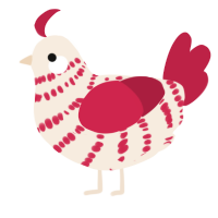 Crimson, a cream and crimson chicken with a bar pattern