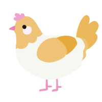 Scraps, a white and honey chicken with a head pattern