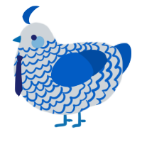 Kettle, a mist and ultramarine chicken with a lace pattern
