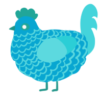Uranus, a cerulean and aqua chicken with a lace pattern