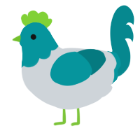 A mist and teal chicken with a head pattern
