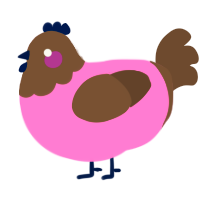 A pink and bark chicken with a head pattern