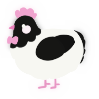 A white and black chicken with a head pattern