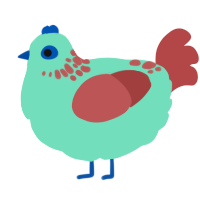 A mint and red chicken with a neck-speckle pattern