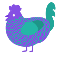 A blurple and turquoise chicken with a lace pattern