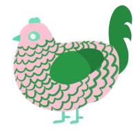 A rose and viridian chicken with a lace pattern
