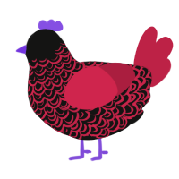 virtuous veins, a black and crimson chicken with a double-lace pattern
