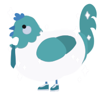 A rose and turquoise chicken with a head pattern