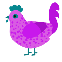 Pomme, a orchid and amethyst chicken with a speckle pattern