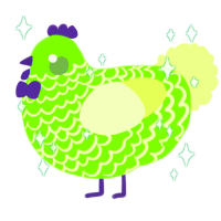 Alien, a grass and apple chicken with a lace pattern