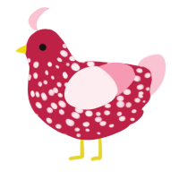 A crimson and rose chicken with a speckle pattern