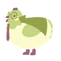 A white and grass chicken with a head pattern