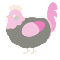 A ash and pink chicken with a head pattern