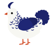 A white and navy chicken with a half-lace pattern