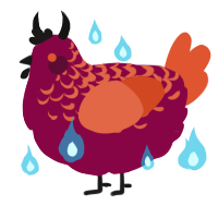 Cresil WIP, a maroon and vermilion chicken with a half-lace pattern