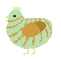 A gluppy and gold chicken with a bar pattern