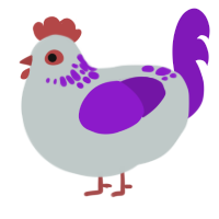 Calvin, a silver and violet chicken with a neck-speckle pattern