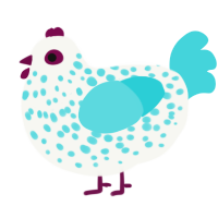 A white and aqua chicken with a speckle pattern