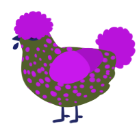 Hage, a olive and amethyst chicken with a speckle pattern