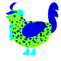 A grass and navy chicken with a speckle pattern