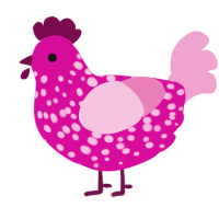 Corona, a fuchsia and pink chicken with a speckle pattern