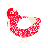 A crimson and white chicken with a double-lace pattern