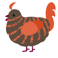 A bark and vermilion chicken with a bar pattern