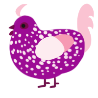 Flinx, a plum and rose chicken with a speckle pattern