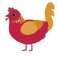 Ribbon, a crimson and orange chicken with a neck-speckle pattern