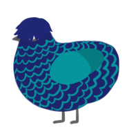 A navy and teal chicken with a lace pattern