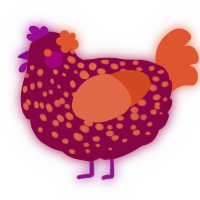 A maroon and vermilion chicken with a speckle pattern