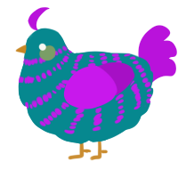 A teal and amethyst chicken with a bar pattern