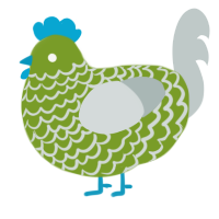 A chartreuse and silver chicken with a lace pattern
