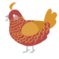 A red and orange chicken with a lace pattern