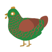 A viridian and russet chicken with a lace pattern