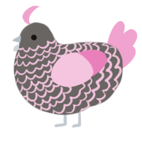 Lilac, a grey and pink chicken with a lace pattern