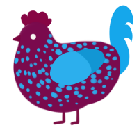 A wine and sky chicken with a speckle pattern