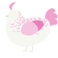 A white and pink chicken with a half-lace pattern