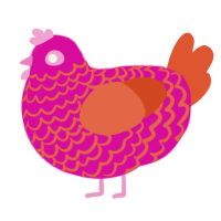 A fuchsia and vermilion chicken with a lace pattern