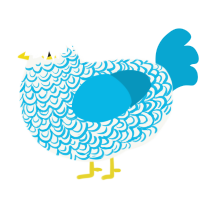Pottery, a white and cerulean chicken with a double-lace pattern
