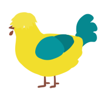 A yellow and teal chicken