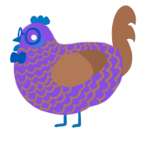 Grainmon, a blurple and brown chicken with a lace pattern