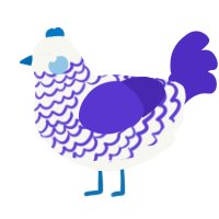 Perseus, a white and indigo chicken with a lace pattern