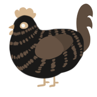 Cowbird, a sable and bark chicken with a bar pattern